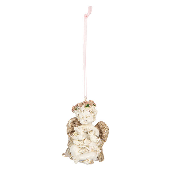 Clayre &amp; Eef   | Decoratie hanger Engel Beige Goudkleurig 5x4x6 cm | 6PR5707