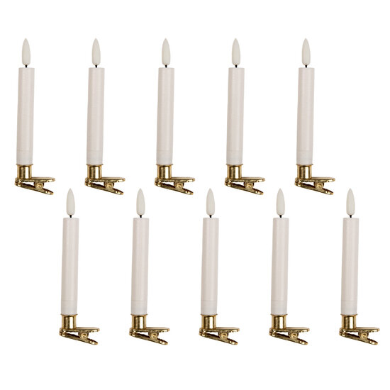 Clayre &amp; Eef   | Kaars met LED set van 10 Wit &oslash; 2x14 cm / 10xAAA | 6CA0008