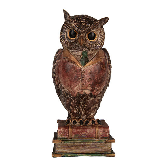 Clayre &amp; Eef   | Spaarpot Uil Bruin Rood 16x15x35 cm | 6PR5579