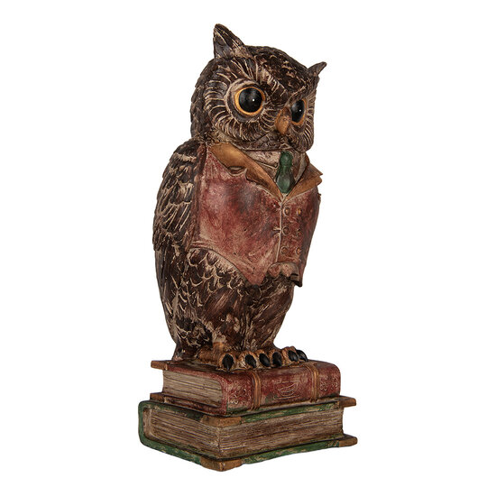 Clayre &amp; Eef   | Spaarpot Uil Bruin Rood 16x15x35 cm | 6PR5579