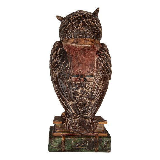 Clayre &amp; Eef   | Spaarpot Uil Bruin Rood 16x15x35 cm | 6PR5579