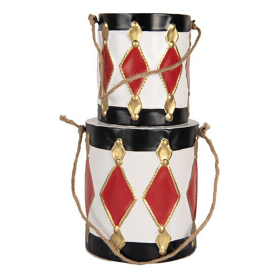 Clayre & Eef | Decoratie Trommel Wit zwart (set 2) ø 15x18/35 / ø 13x14/28 cm | 6Y5808
