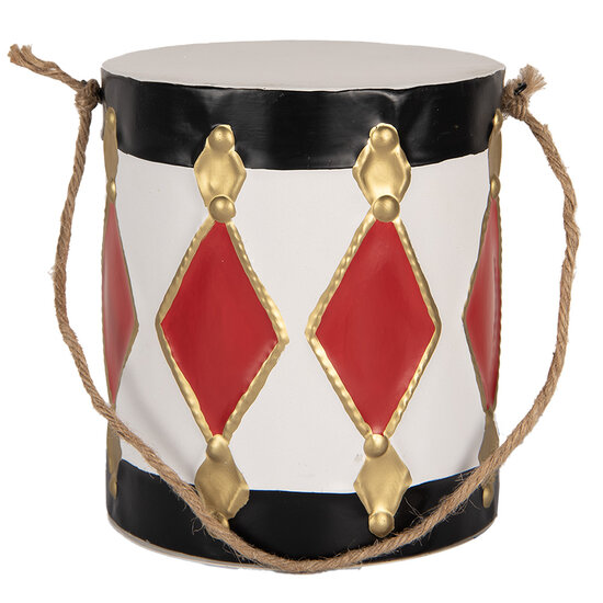 Clayre & Eef | Decoratie Trommel Wit zwart (set 2) ø 15x18/35 / ø 13x14/28 cm | 6Y5808