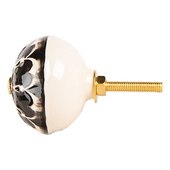 Clayre &amp; Eef   | Deurknop Zwart Beige &oslash; 4x3 cm / S3 cm | 66274