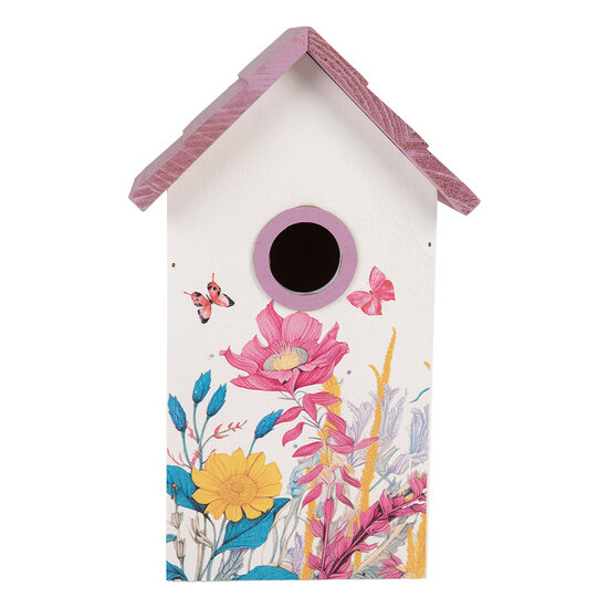 Clayre &amp; Eef   | Vogelhuis Wit Roze 15x10x22 cm | 6H2452