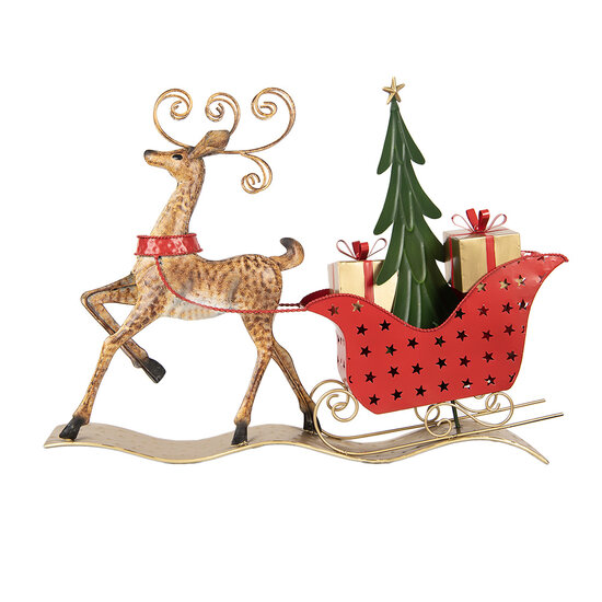 Clayre & Eef | Decoratie Rendier met slee Bruin Rood 68x11x50 cm | 5Y1302