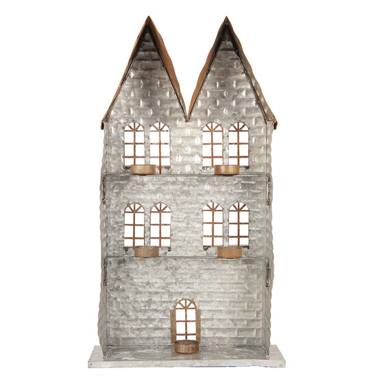 Clayre &amp; Eef   | Theelichthouder Kerst Huis Grijs 30x13x54 cm | 6Y5811