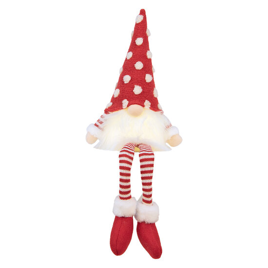 Clayre & Eef | Decoratie Beeld Kabouter met LED Rood Wit 16x12x32/60 cm | 66329