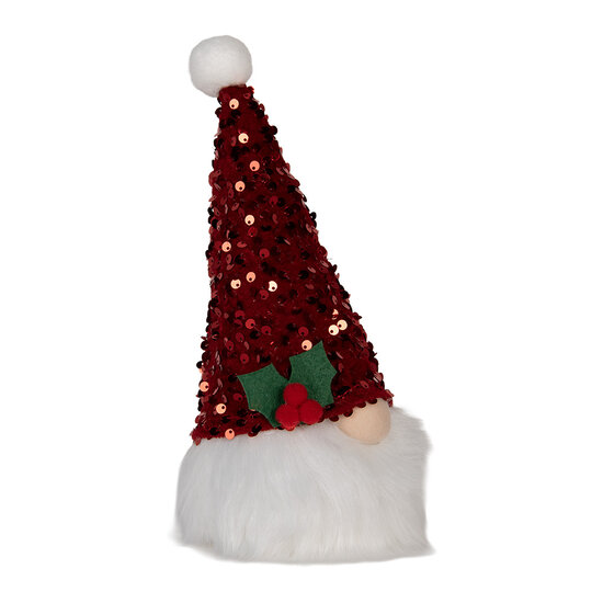 Clayre & Eef | Decoratie Beeld Kabouter met LED Rood Wit 10x10x25 cm / 3xAA | 66330