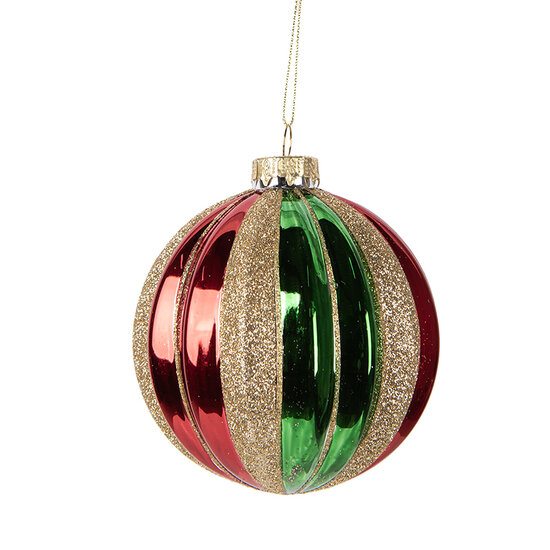 Clayre & Eef | Kerstbal Groen Rood ø 10x11 cm | 6GL5116