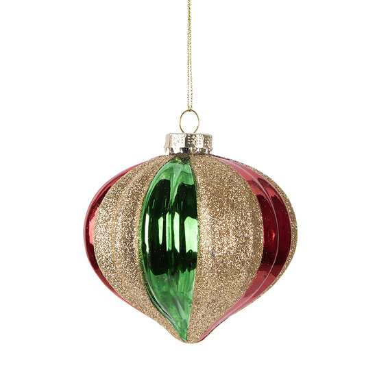 Clayre & Eef | Kerstbal Groen Rood ø 10x10 cm | 6GL5117