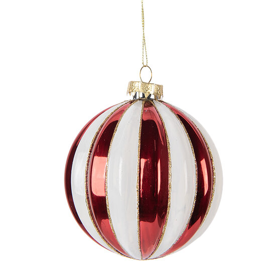 Clayre & Eef | Kerstbal Rood Wit ø 10x11 cm | 6GL5118