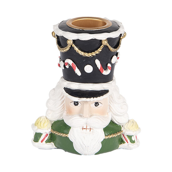 Clayre & Eef | Kandelaar Notenkraker Groen Wit 8x6x9 cm | 6PR5541