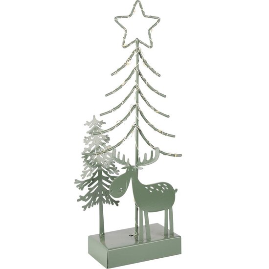 Dekoratief | Deco boomje m/hert op voet, groen, metaal, LED, 14x7x33cm | A255385