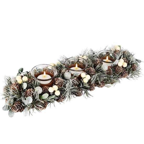 Dekoratief | Tafelstuk m/dennenappels/takjes, naturel/wit, 41x13x7cm | A255591