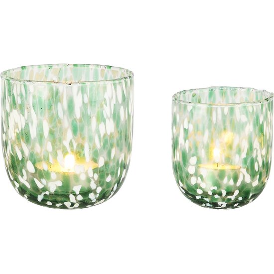 Dekoratief | Set 2 theelichthouders &#039;Green Stains&#039;, glas, 12x12x10cm | A258089