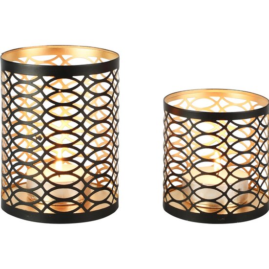Dekoratief | Set 2 Waxinelichthouders &#039;Cascada Spiral&#039;, zwart/goud, metaal, 10x10x14cm | A258094