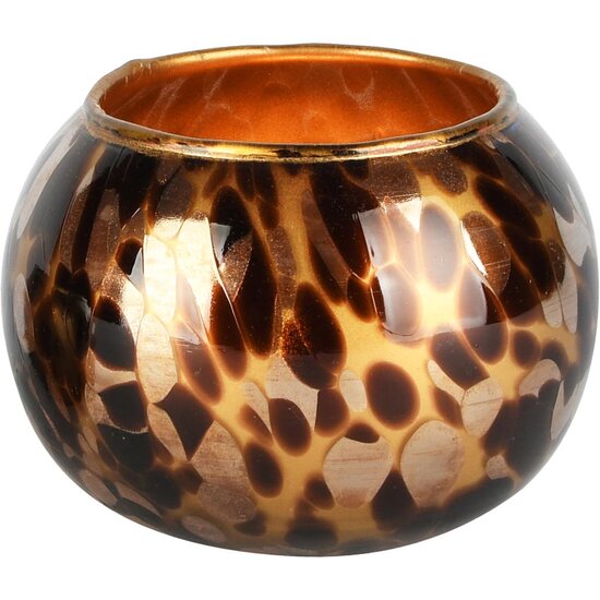 Dekoratief | Theelichthouder 'Brown Cheena', glas, 10x10x13cm | A258118