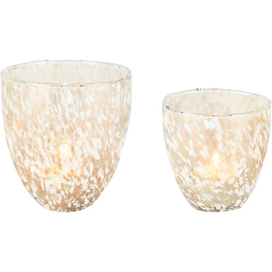 Dekoratief | Set 2 theelichthouders &#039;Stipple Stains&#039;, goud/wit, glas, 10x10x12cm | A258183