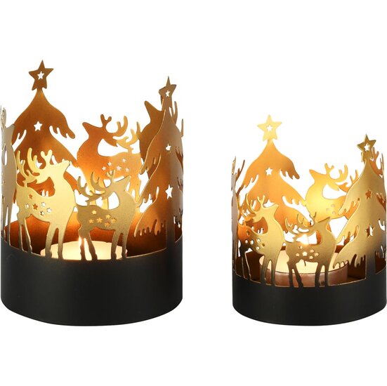 Dekoratief | Set 2 windlichten &#039;Reindeer with Stars&#039;, metaal, 12x12x16cm | A258189