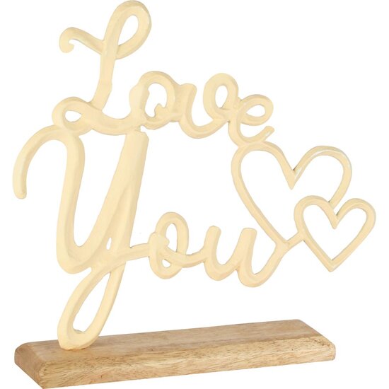 Dekoratief | Deco 'Love You', wit/naturel, aluminium/hout, 24x5x25cm | A258282
