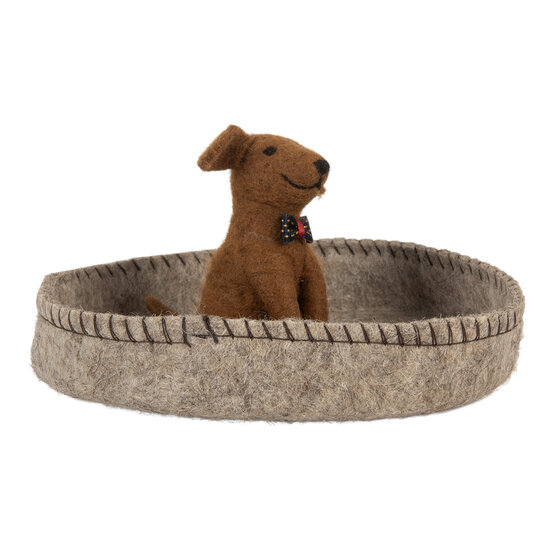 Clayre & Eef | Vilten Hond in Mand Grijs Bruin ø 19x10 cm | 66288