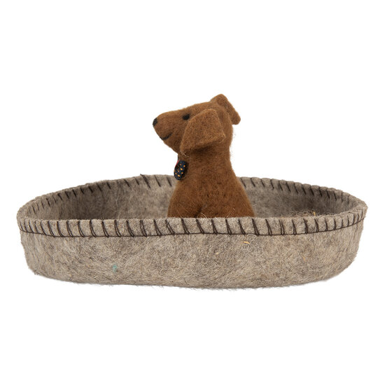 Clayre & Eef | Vilten Hond in Mand Grijs Bruin ø 19x10 cm | 66288