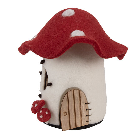 Clayre & Eef | Vilten Huis Wit Rood 20x20x18 cm | 66293