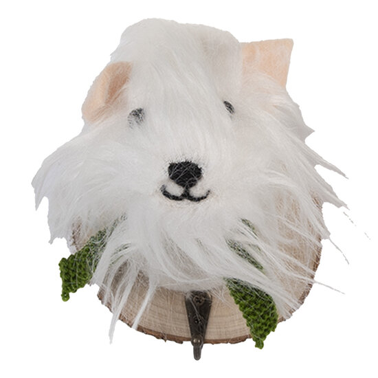 Clayre & Eef | Wandhaak Vilten Hond Wit Bruin 11x15x14 cm | 66295