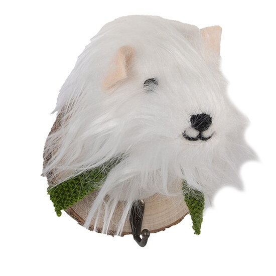 Clayre & Eef | Wandhaak Vilten Hond Wit Bruin 11x15x14 cm | 66295