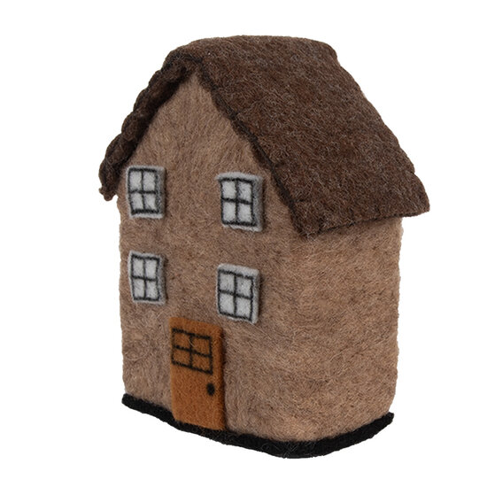 Clayre & Eef | Vilten Huis Bruin Wit 12x7x14 cm | 66297
