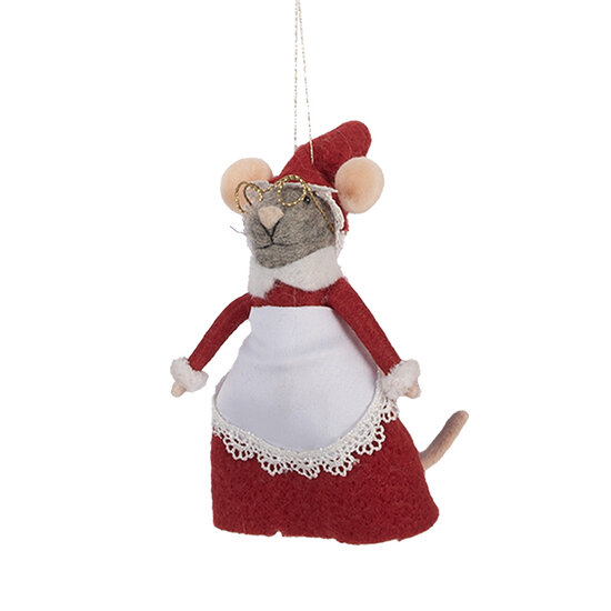 Clayre & Eef | Decoratie hanger Vilten Muis Rood Wit 8x6x14 cm | 66298