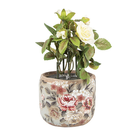 Clayre &amp; Eef   | Bloempot Binnen Grijs Roze &oslash; 8x7 cm | 6CE1966XS