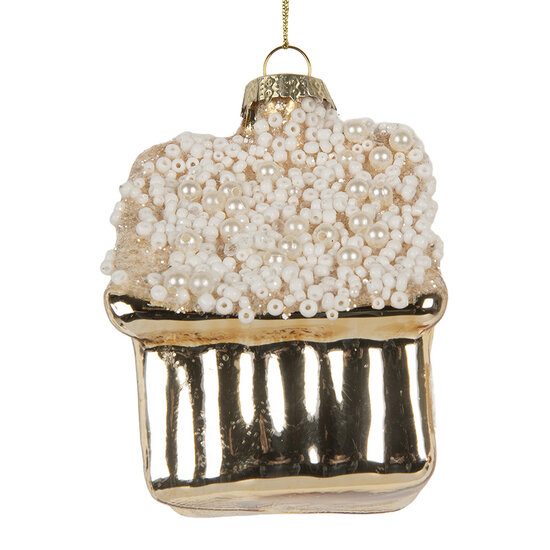 Clayre &amp; Eef   | Kersthanger Goudkleurig Wit 7x7x9 cm | 6GL5268