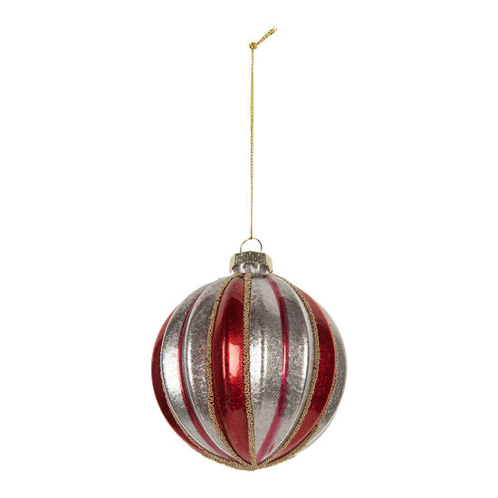 Clayre & Eef | Kerstbal Rood Zilerkleurig ø 8x8 cm | 6GL5325