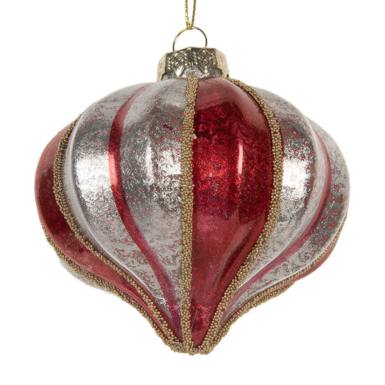 Clayre & Eef | Kerstbal Rood Zilverkleurig ø 8x8 cm | 6GL5326