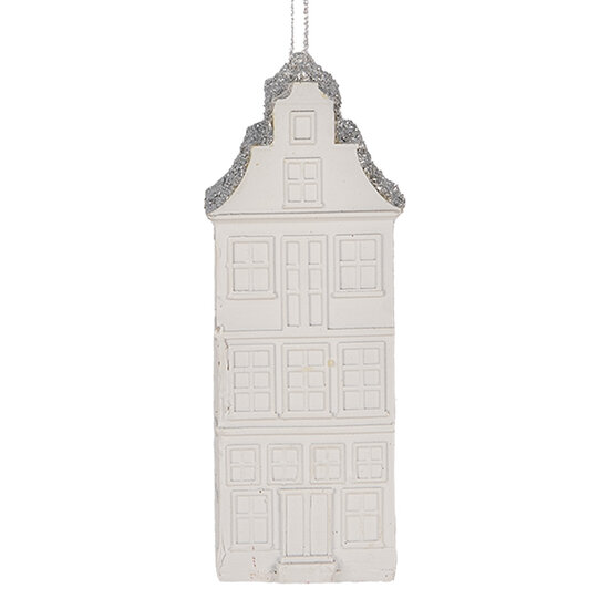 Clayre &amp; Eef   | Decoratie hanger Huisje Wit Zilverkleurig 4x4x11 cm | 6PR5610