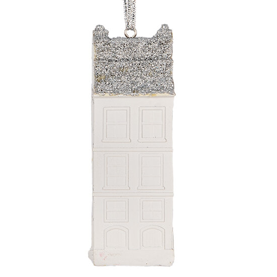 Clayre &amp; Eef   | Decoratie hanger Huisje Wit Zilverkleurig 4x4x11 cm | 6PR5610