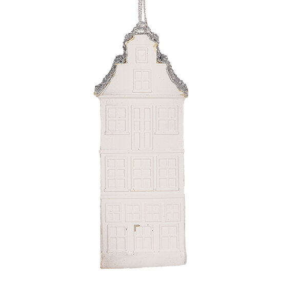 Clayre &amp; Eef   | Decoratie hanger Huisje Wit Zilverkleurig 4x4x11 cm | 6PR5610