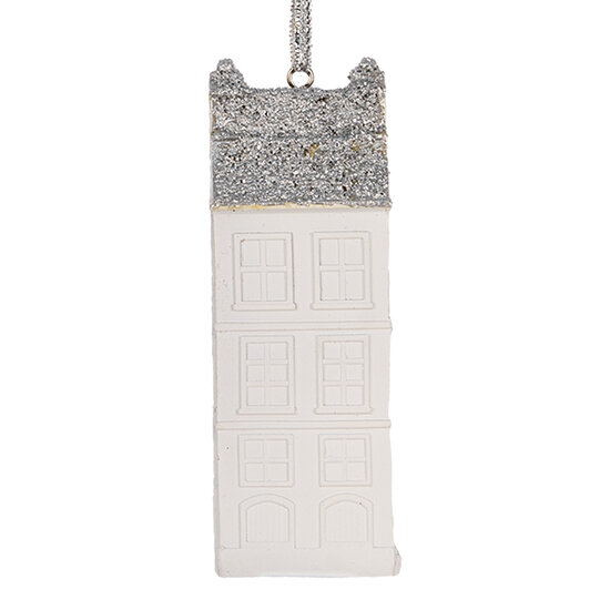 Clayre &amp; Eef   | Decoratie hanger Huisje Wit Zilverkleurig 4x4x11 cm | 6PR5610