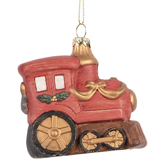 Clayre & Eef | Decoratie Hanger Locomotief Rood Goudkleurig 9x5x9 cm | 66087
