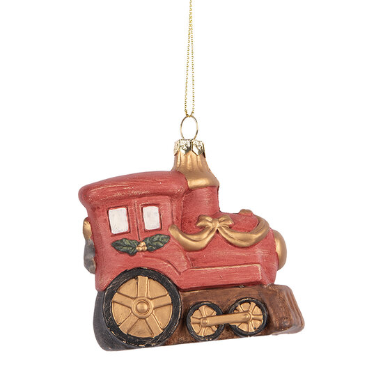 Clayre & Eef | Decoratie Hanger Locomotief Rood Goudkleurig 9x5x9 cm | 66087