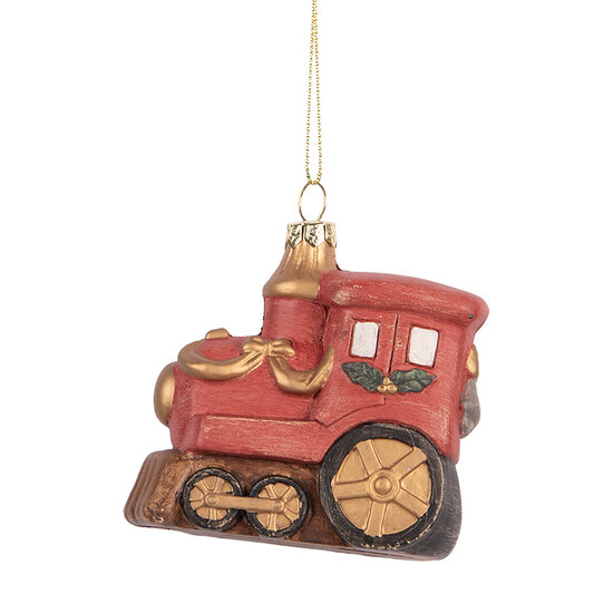 Clayre & Eef | Decoratie Hanger Locomotief Rood Goudkleurig 9x5x9 cm | 66087