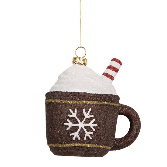 Clayre & Eef | Decoratie hanger Mok Bruin Wit 9x7x10 cm | 66096