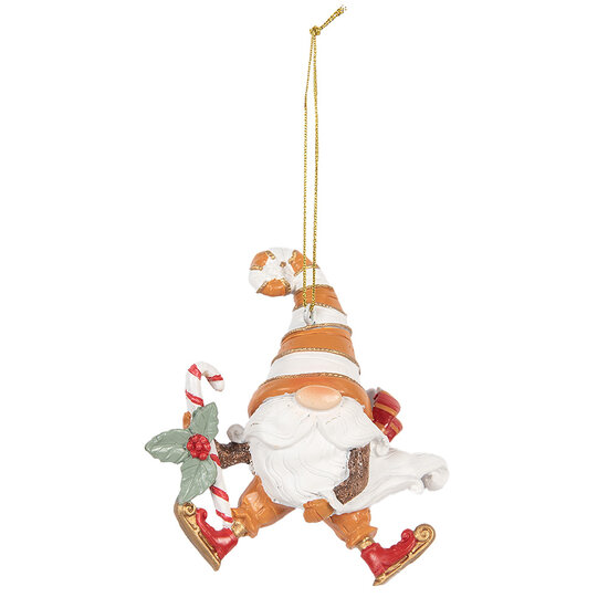 Clayre &amp; Eef   | Decoratie hanger kerstman Oranje Wit 8x4x10 cm | 6PR5302