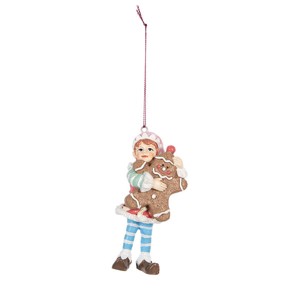 Clayre & Eef | Decoratie hanger elf Bruin Blauw 5x4x11 cm | 6PR5299