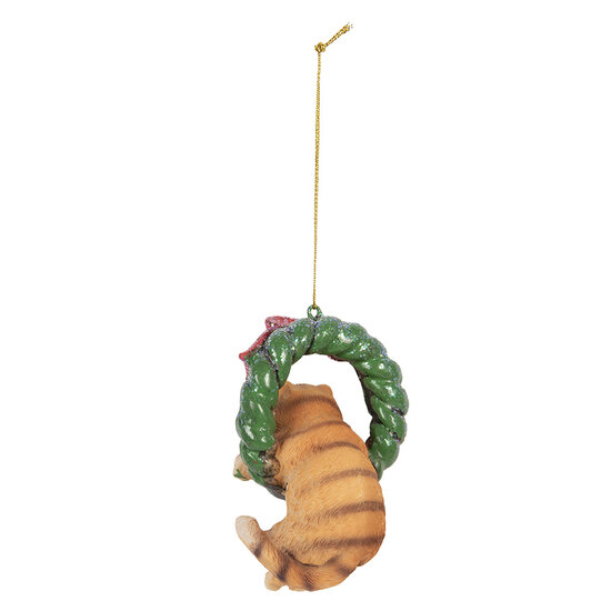 Clayre & Eef | Decoratie hanger Kat Bruin Groen 6x5x9 cm | 6PR5314