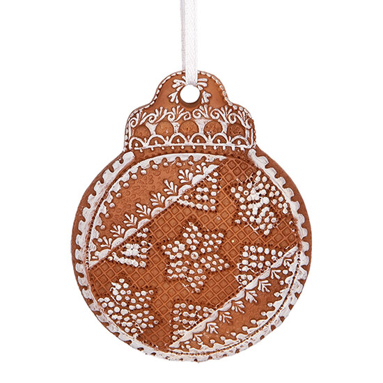 Clayre & Eef | Decoratie hanger Kerstbal Bruin Wit 8x2x10 cm | 6PR5316