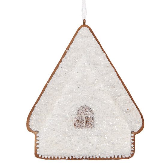 Clayre & Eef | Decoratie hanger huisje Wit Bruin 9x1x10 cm | 6PR5328