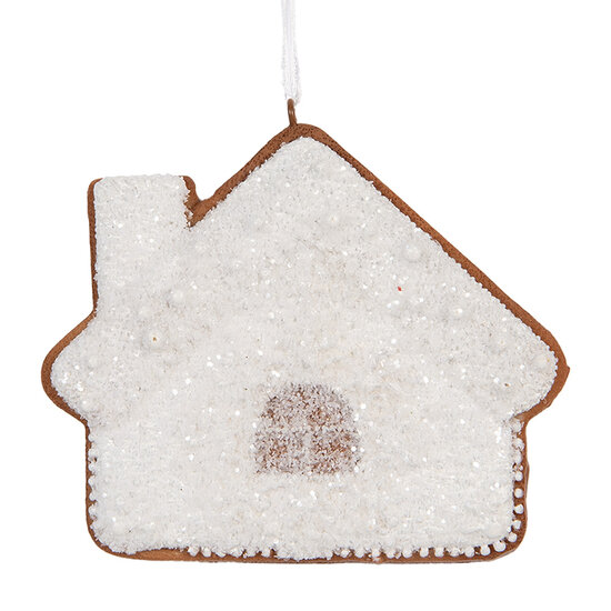Clayre & Eef | Decoratie hanger huisje Wit Bruin 9x1x8 cm | 6PR5329